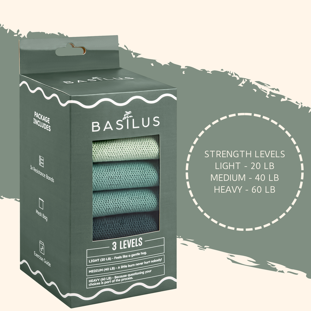 Basilus Resistance Bands 3 Pack Light Medium Heavy Home Gym