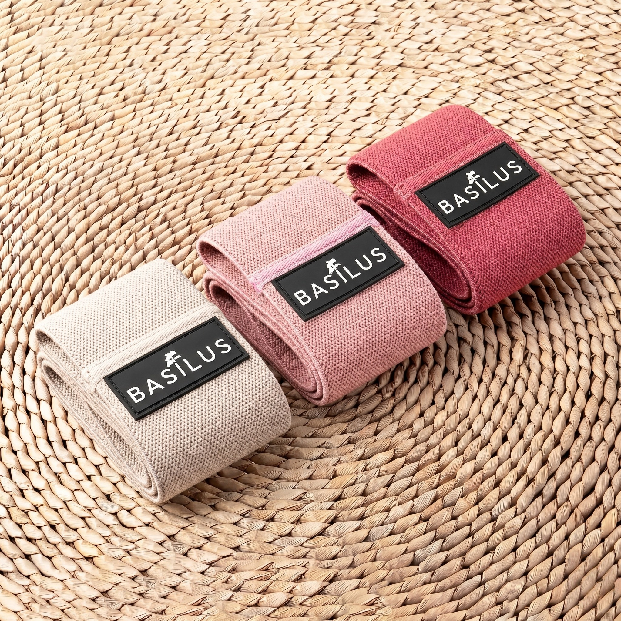 Basilus Resistance Bands 3 Pack Light Medium Heavy Home Gym Pink